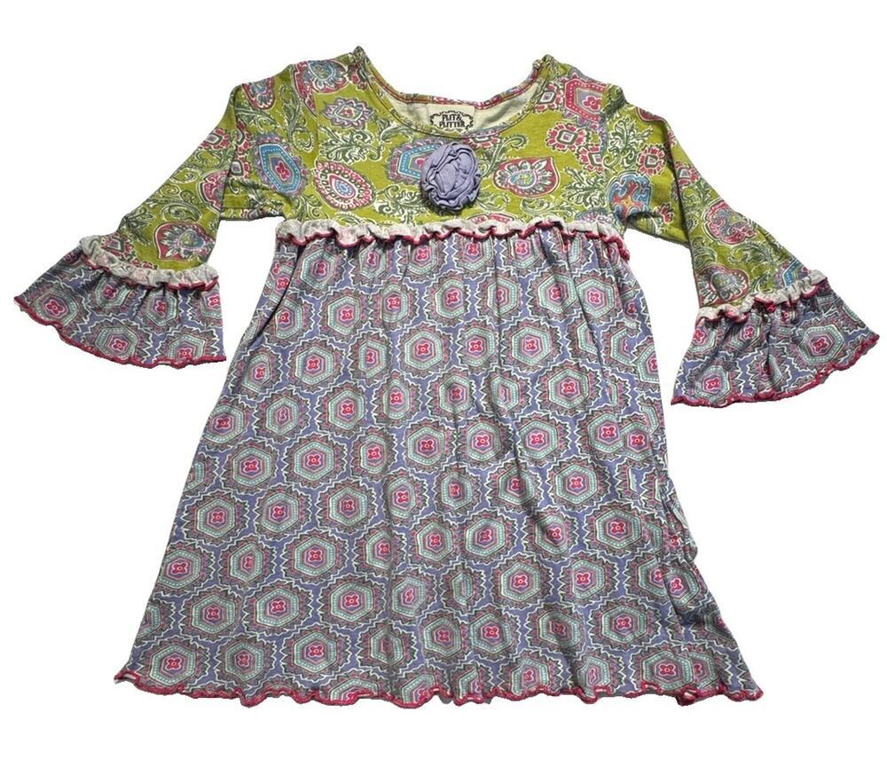 Flit & Flitter Girls Dress 3T Paisley Bell Sleeve Boho Floral 100% Cotton